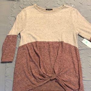 Pink Clover Denver Front Twist Brushed Knit Top